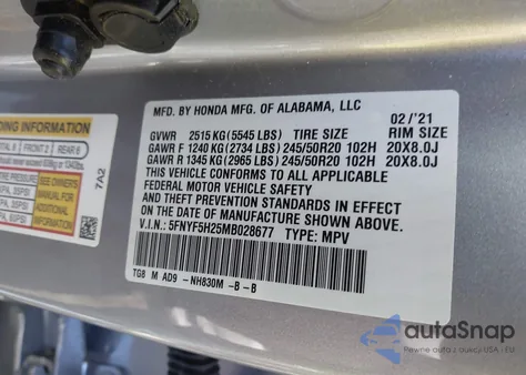 2021 Honda Pilot 2Wd Special Edition from USA, damaged, VIN 5FNYF5H25MB028677